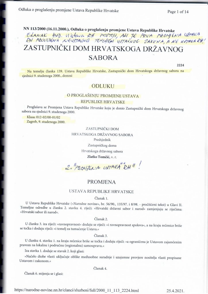 3 Neustavna Odluka o promjeni Ustava RH iz 2000 724x1024